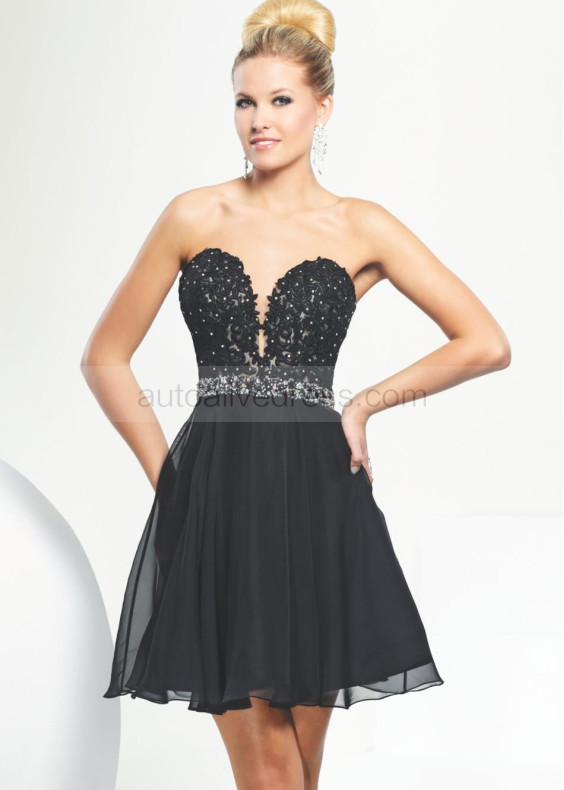 Strapless Beaded Short Lace Chiffon Prom Dress